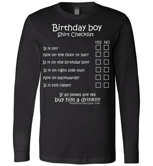 Birthday Boy Checklist Canvas Long Sleeve T-Shirt