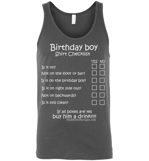 Birthday Boy Checklist Canvas Unisex Tank